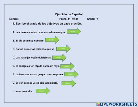 Loa adjetivos y sus grados
