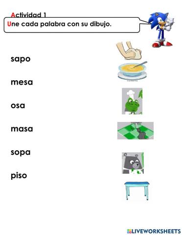 Actividad 1  -s- unir palabra con dibujo
