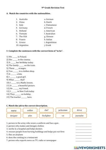 Verb to be, subject pronouns, possessive adjectives