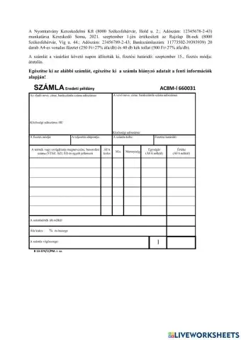 Számla kitöltési feladat