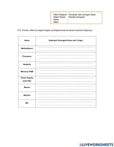 LP3 Produk (Merinci bagian-bagian perangkat keras komputer beserta fungsinya)