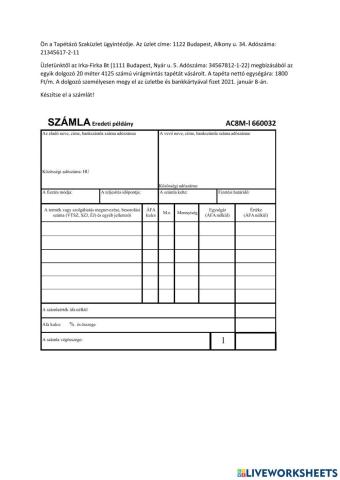 Számla kitöltése