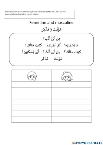 Questions for Masculine and Feminine
