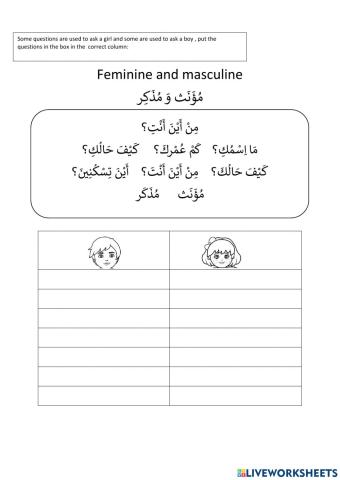 Questions for Masculine and Feminine