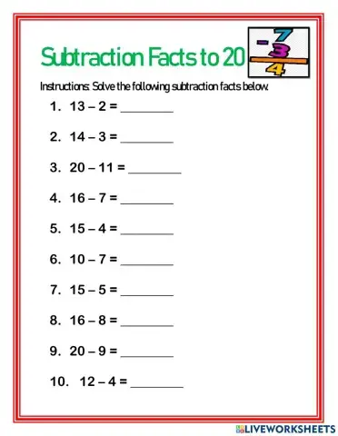 Subtraction Facts to 20