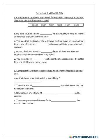 Pet 1 Unit 6 Vocabulary