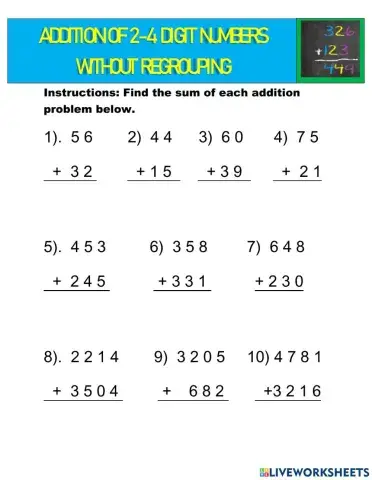 2-4 Digit Addition Without Regrouping