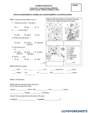 Examen diagnostico primero secundaria