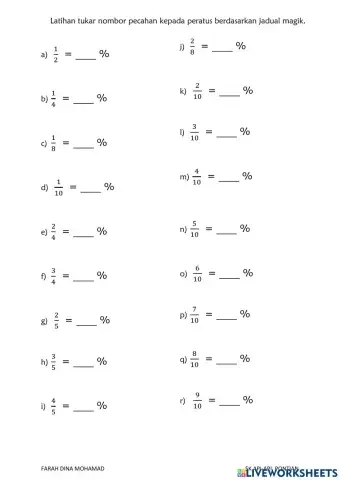 Pecahan kepada peratus