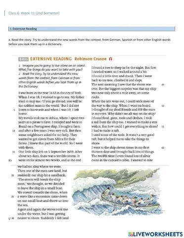 Reading- Robinson Crusoe