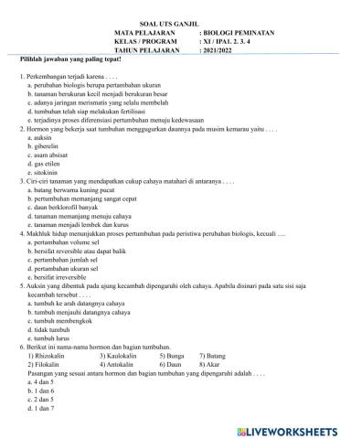 Soal UTS Ganjil Bio Lintas Minat