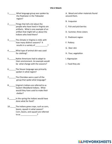 VS 2.2 Matching American Indians