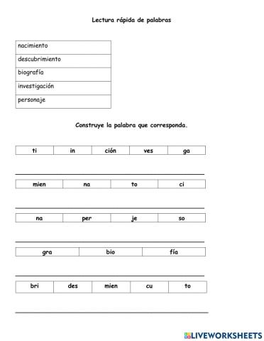 Lectura rápida y ordenar sílabas