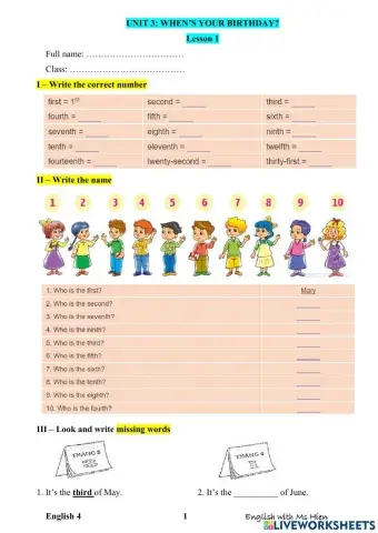 Unit 4: When's your birthday