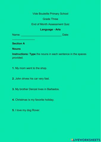 Grade 3 Language Quiz