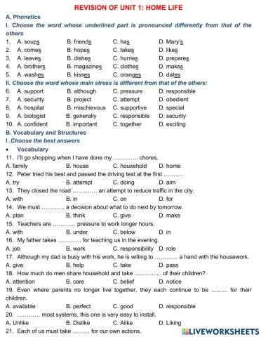 Unit 1. home life