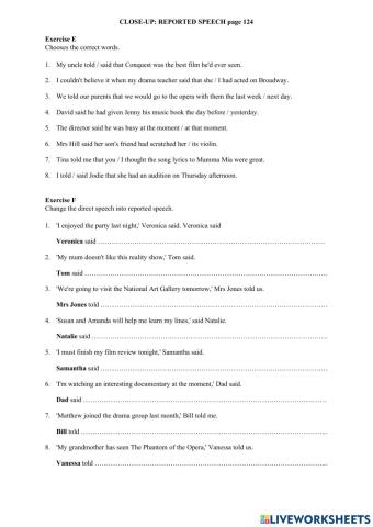 Close-Up Unit 10: Reported Speech