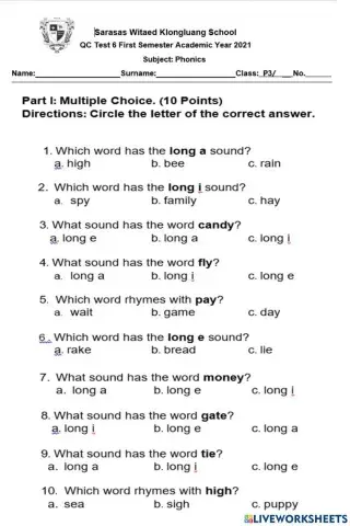 Phonics 3 QC Test 6