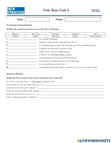 NEW FRONTIERS 4 : Unit 3 Review