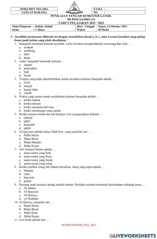 Pts ganjil akidah akhlak 5