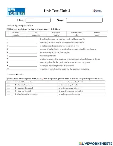 NEW FRONTIERS 5 : Unit 3 Review