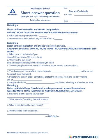 ĐỘI TUYỂN ANH 7-  IELTS LISTENING - Short-answer questions- Relationship