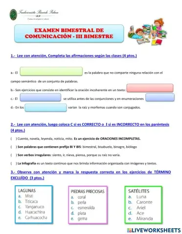 Examen III Bimestre de Comunicación 6to