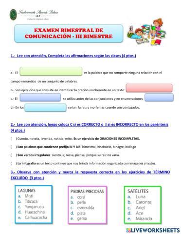 Examen III Bimestre de Comunicación 6to