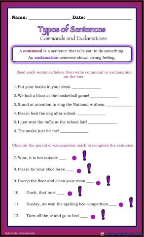 Types of Sentences (commands and exclamations)