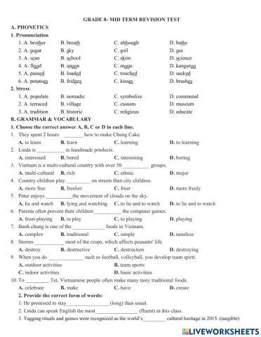 Grade 8- mid term revision