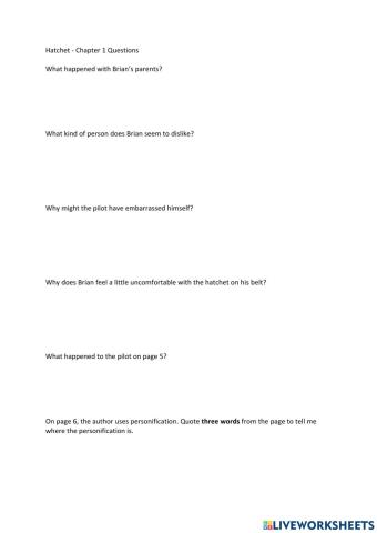 Hatchet Chapter 1 Questions