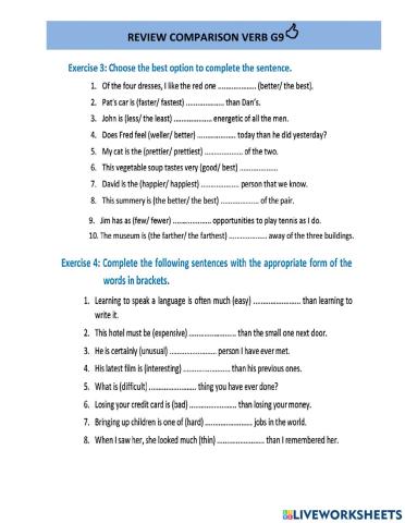 Review comparison verb