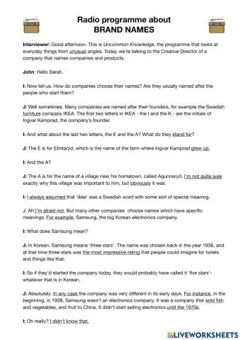 Radio programme about brand names
