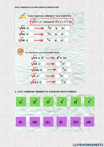 2. gaia: berreketak eta erro karratuak