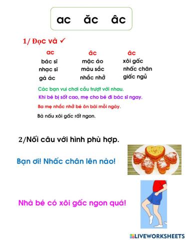 Bài ôn tập vần ac ăc âc