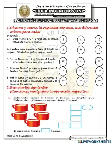 Examen vi unidad aritmetica