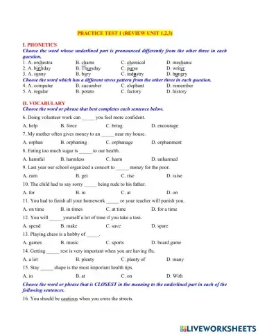 El7 practice test 1 (review unit 1,2,3)