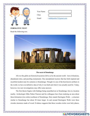 Formative test about describing places