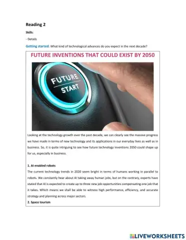 Unit 8 reading 2 Future Inventions