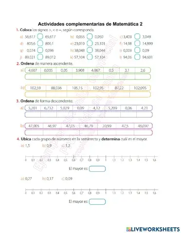Orden de números decimales