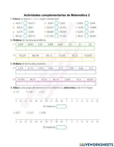 Orden de números decimales
