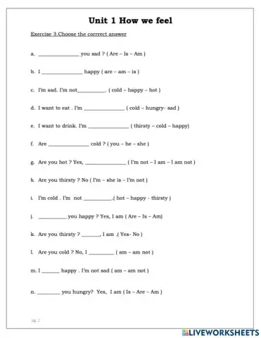 Unit 1 How do we feel?