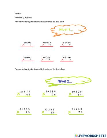 Multiplicaciones por 1 - 2 - 3 Cifras