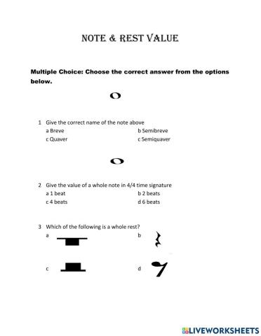 Value of Notes and Rest