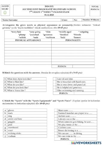 7th grade first term first exam