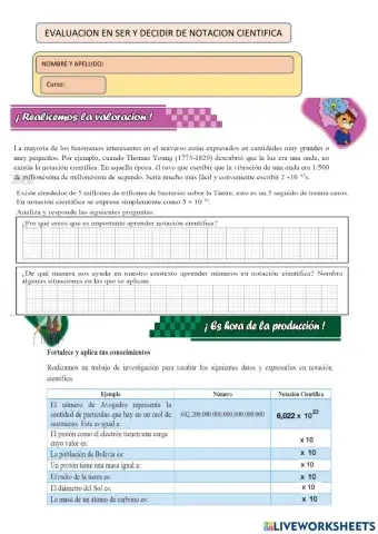 Evaluacion en ser y decicir de notacion cientifica