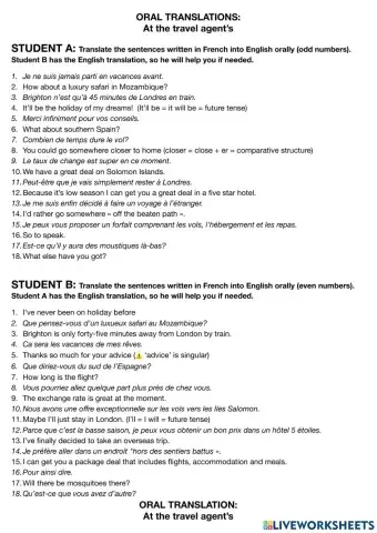 Oral translations: at the travel agent's