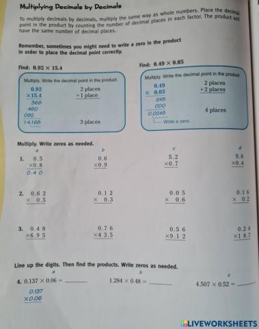 Multiplying Decimals by Decimals