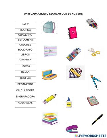 Nombres de objetos escolares
