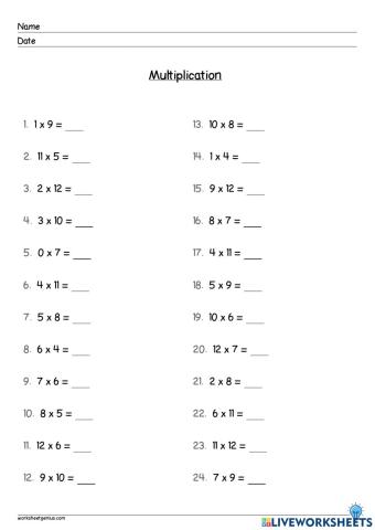 Multiplication Worksheet